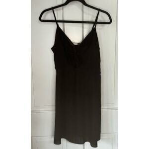 Alice + Olivia Black Linen Blend Twist Front V-Neck Sleeveless Mini Dress Sz 10